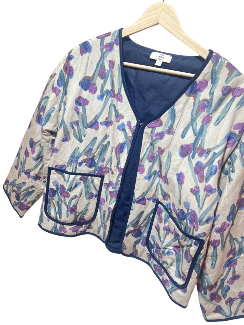Entro Floral Kimono Jacket With Pockets Lightweight Size Small Viscose & Linen B
